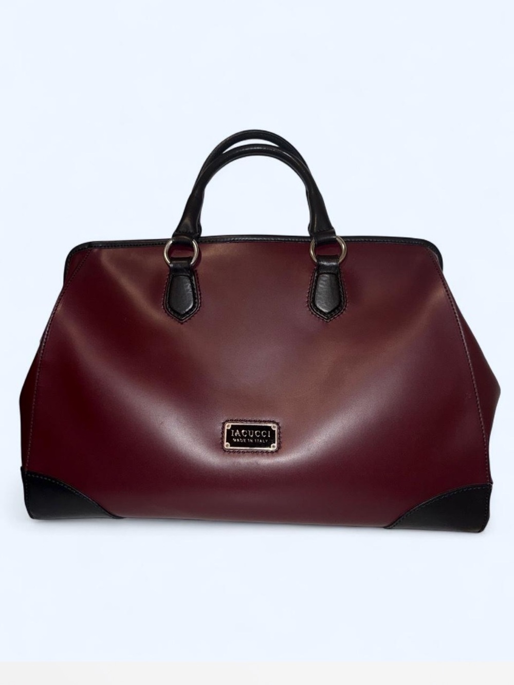 Iacucci Burgundy and Black Top-Handle Leather Tote - Picture 2 of 8